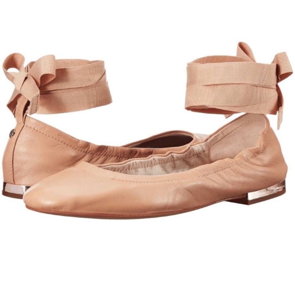 Sam Edelman Blush Pink Leather Ankle Tie Ballet Flats